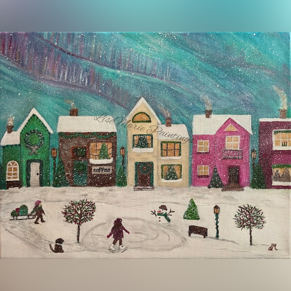Colorful Winter Village Painting - Picture 1 of 1